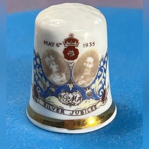 Vintage Finsbury Bone China Thimble - King George V Silver Jubilee 1935